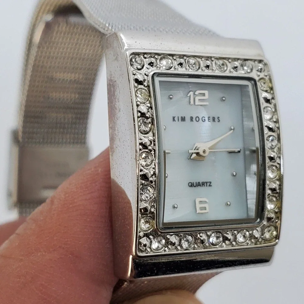 Kim Rogers Women's Watch 20MM MOP‎ Dial Crystal Bezel Gray Mesh Band New Battery